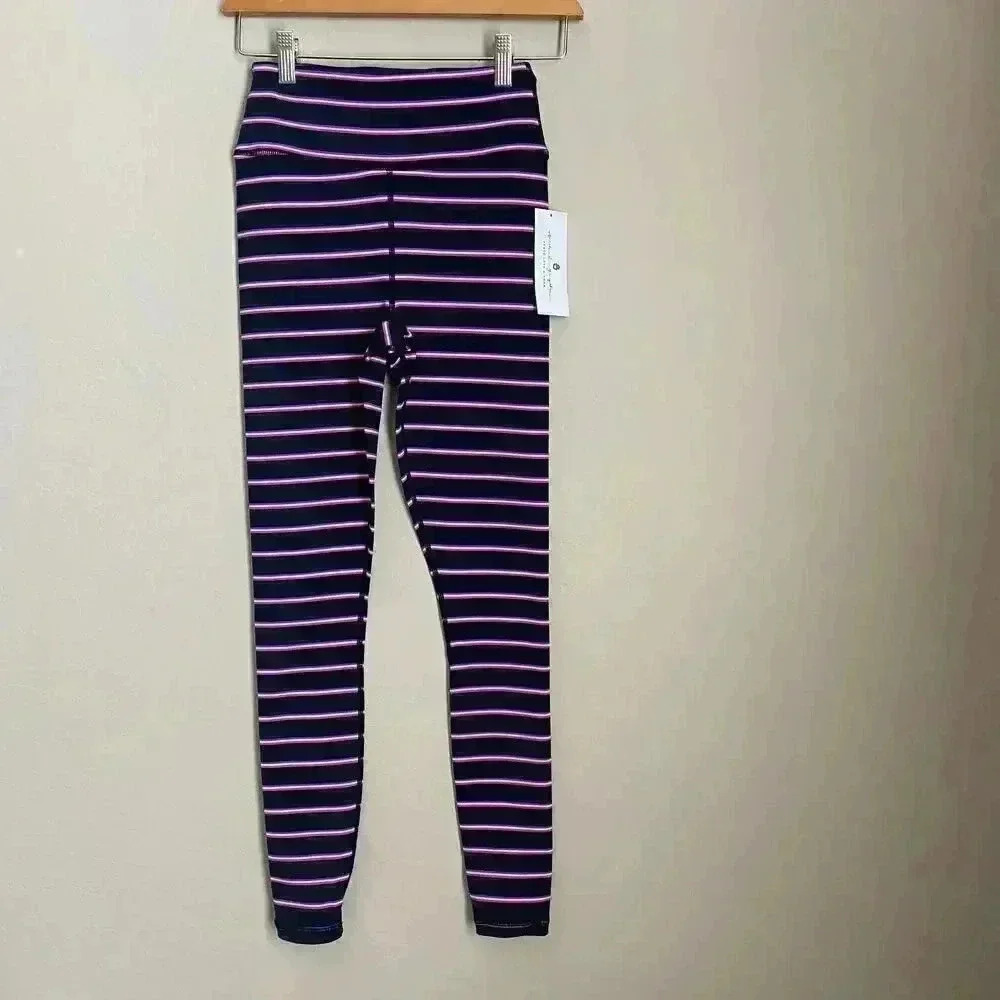Spiritual Gangster‎ High Waist Leggings Small Navy Black Pink Stripe NWT Yoga